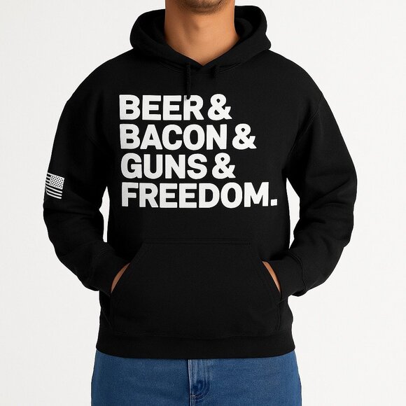 Independent Trading Company Other - Independent Trading Co Mens L Black Graphic Hoodie Beer Bacon Guns Freedom USA